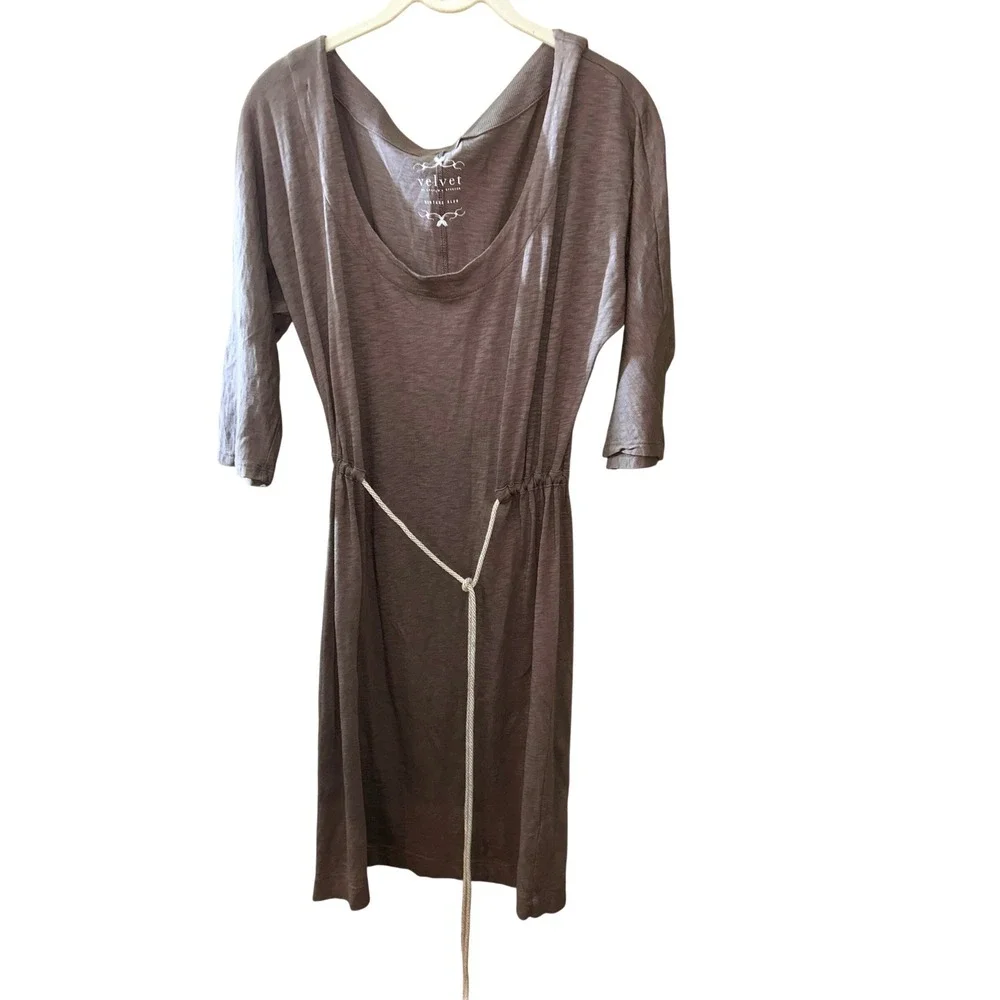 Velvet by Graham & Spencer Vintage Slub Cotton Dress‎ Taupe  Petite P 3/4 Slv